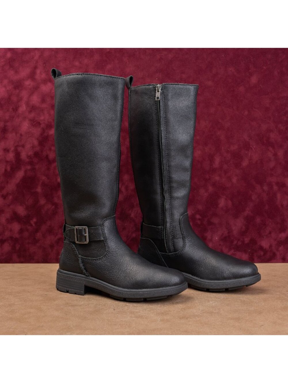 UGG Women Moto Party Black Waterproof Leather fashion Zip Knee Boots sz 6.5